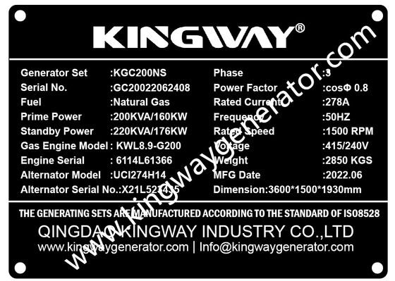 CE Kingway yüksek kaliteli 90KW NG Doğal Gaz Jeneratörü Cummins Engine Tarafından Güçlendirilen düşük tüketim