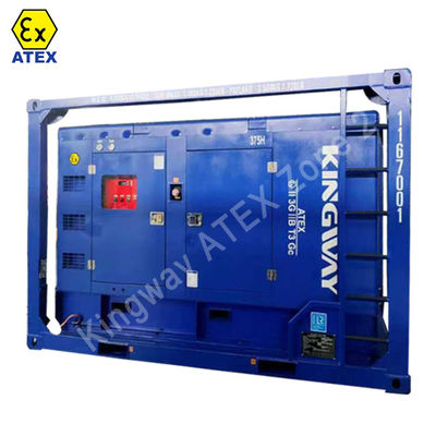 Canopy Silent ATEX sertifikası 3 fazlı 500kw 625kva bölge2 patlamaya dayanıklı dizel jeneratör seti DNVGL 2.7-1 kaydırma çerçeve platformu
